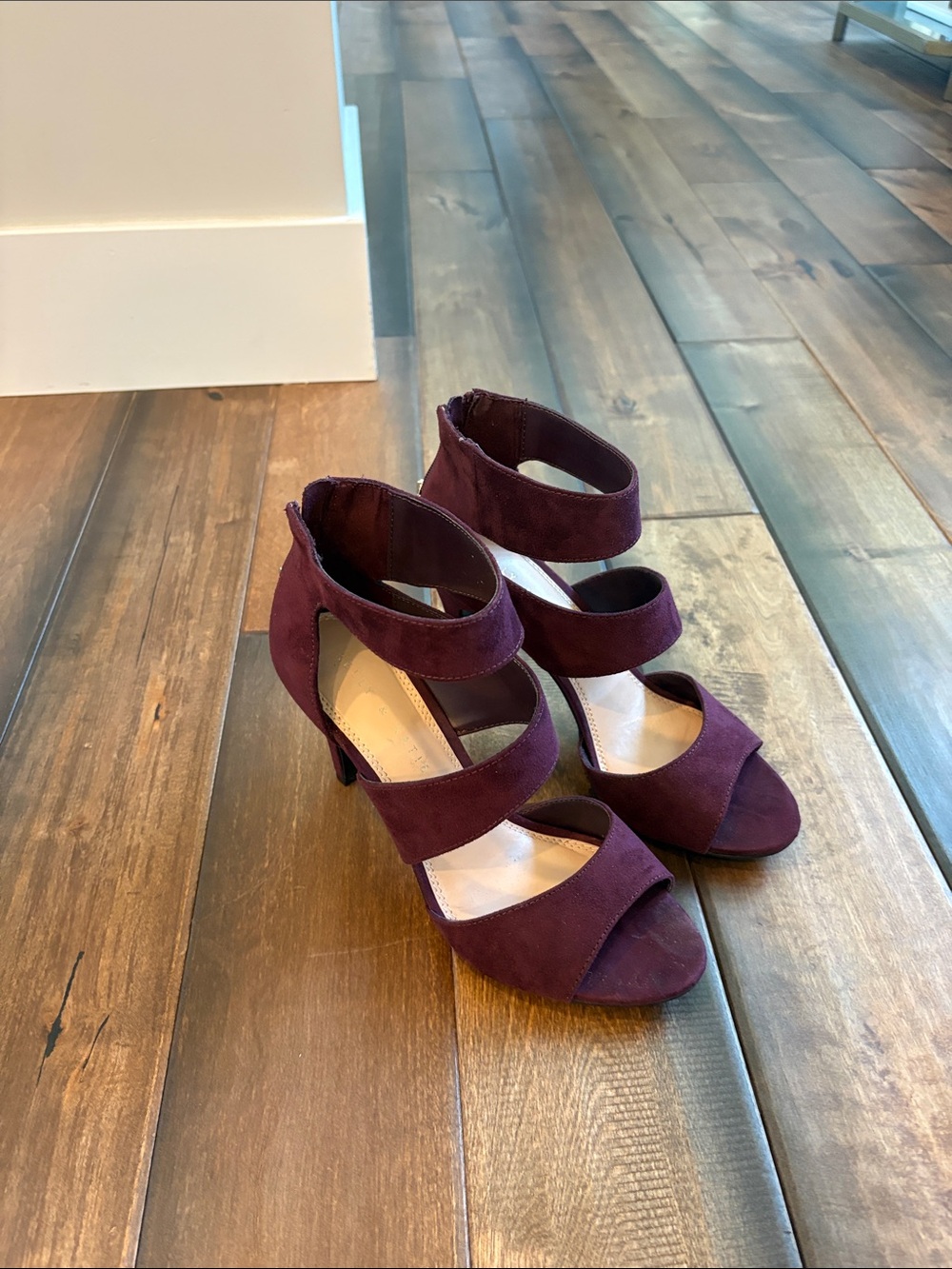 Kelly & Katie Strappy Suede Heels — Plum